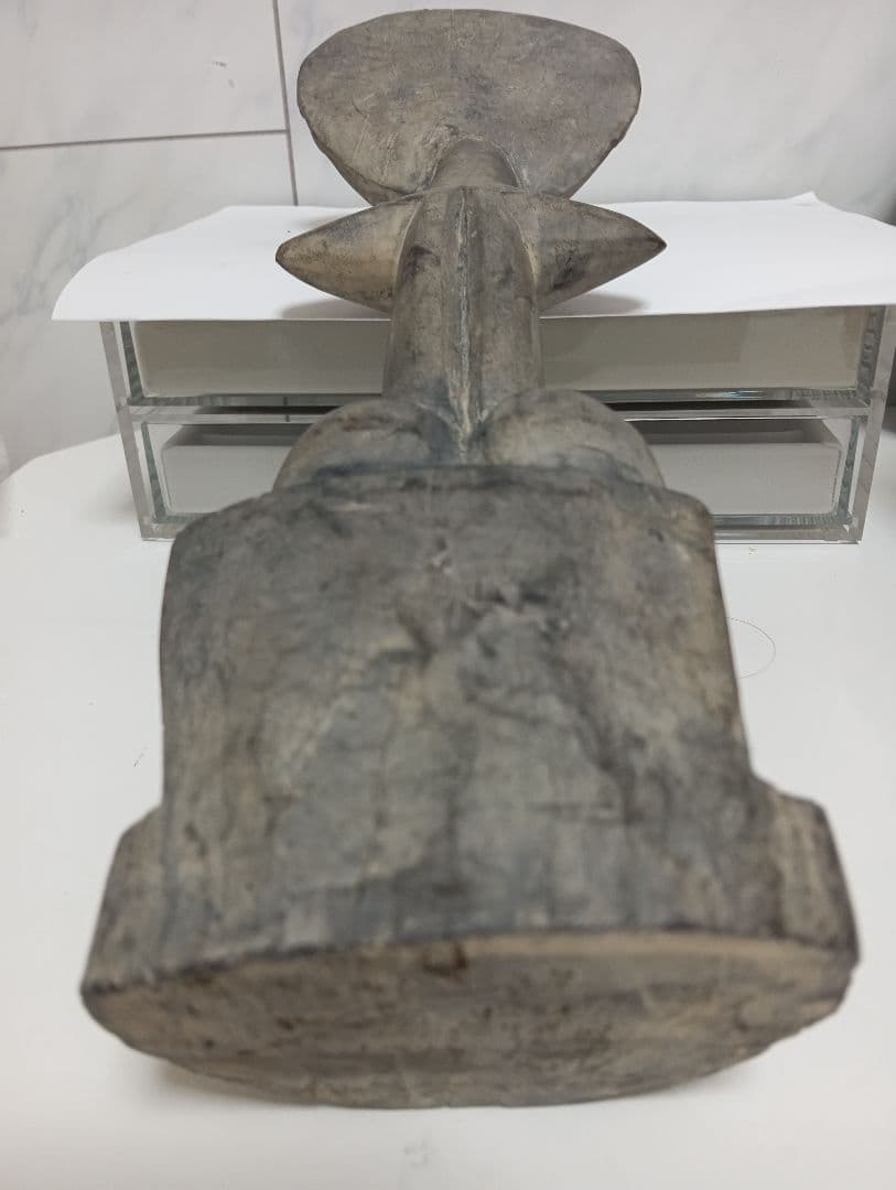 珍品海外工芸エスニック木彫りハンドメイド製魔除け木彫り３８センチ置物飾りオブジェ