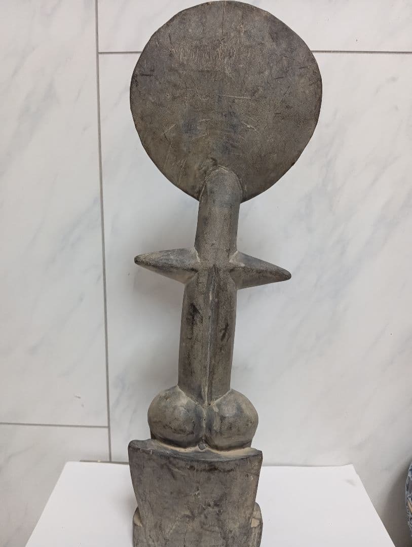 珍品海外工芸エスニック木彫りハンドメイド製魔除け木彫り３８センチ置物飾りオブジェ