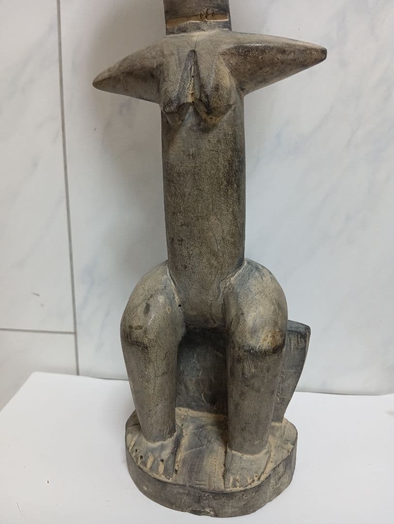 珍品海外工芸エスニック木彫りハンドメイド製魔除け木彫り３８センチ置物飾りオブジェ