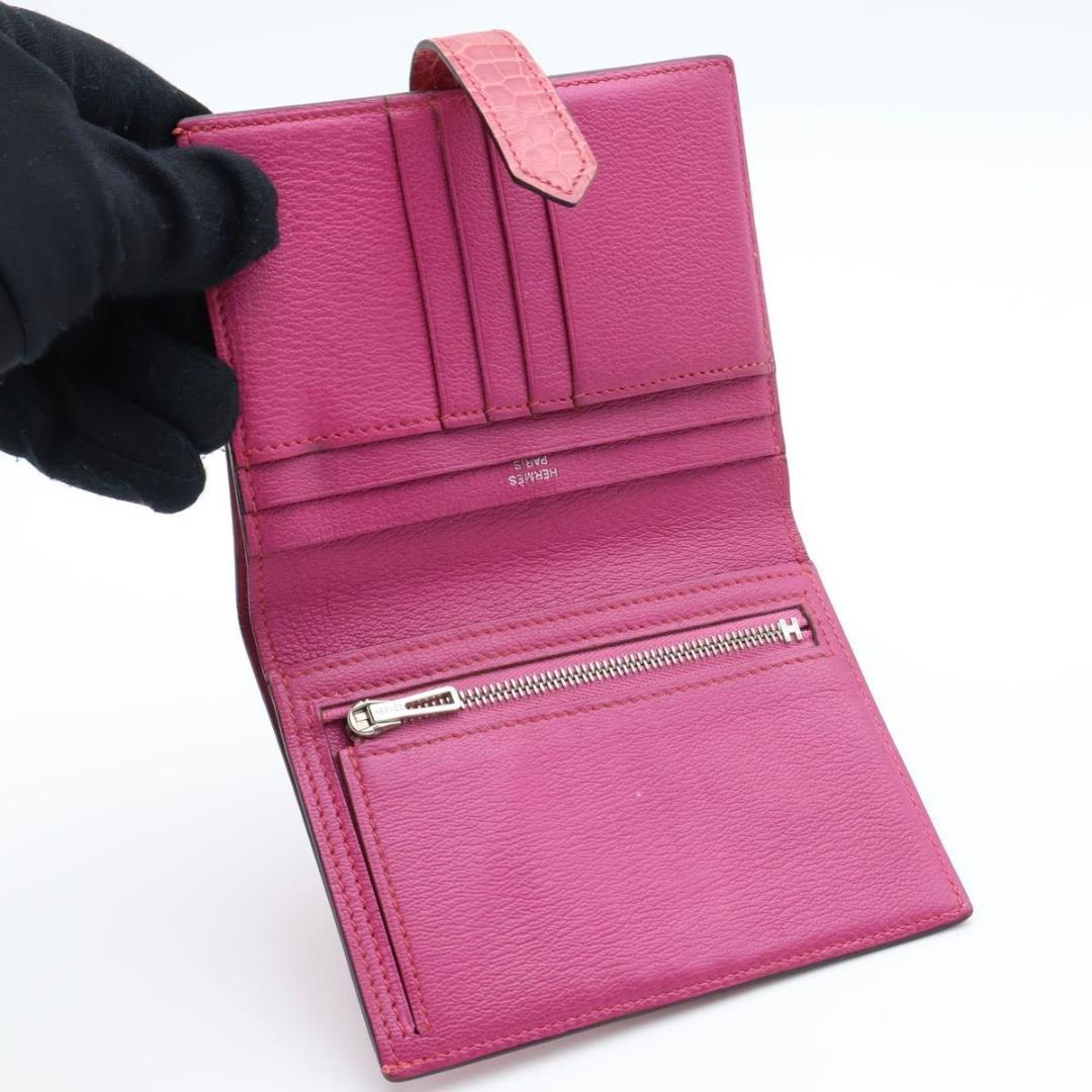 鑑定書付き【超極美品】HERMES ベアンコンパクト　アリゲーター　ピンク