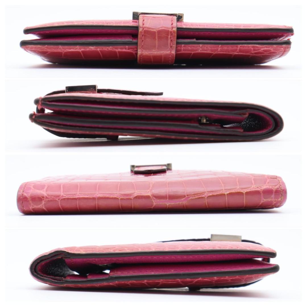鑑定書付き【超極美品】HERMES ベアンコンパクト　アリゲーター　ピンク