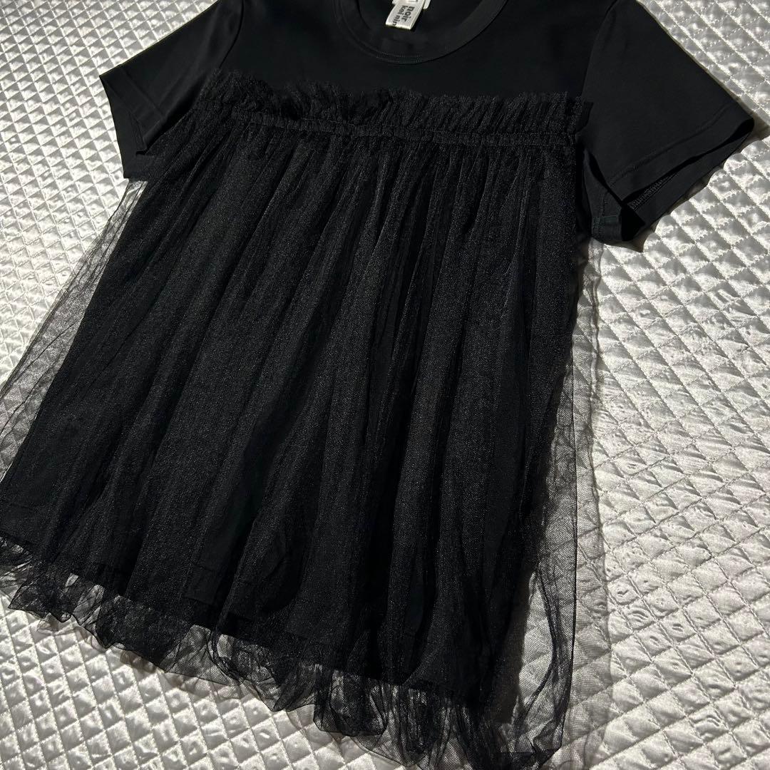 AD2019 20SS ギャザーフレアチュールTシャツ トップス 黒