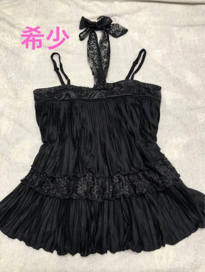 axes femme ホルターネックフリルキャミソール　 ビッグリボン　黒