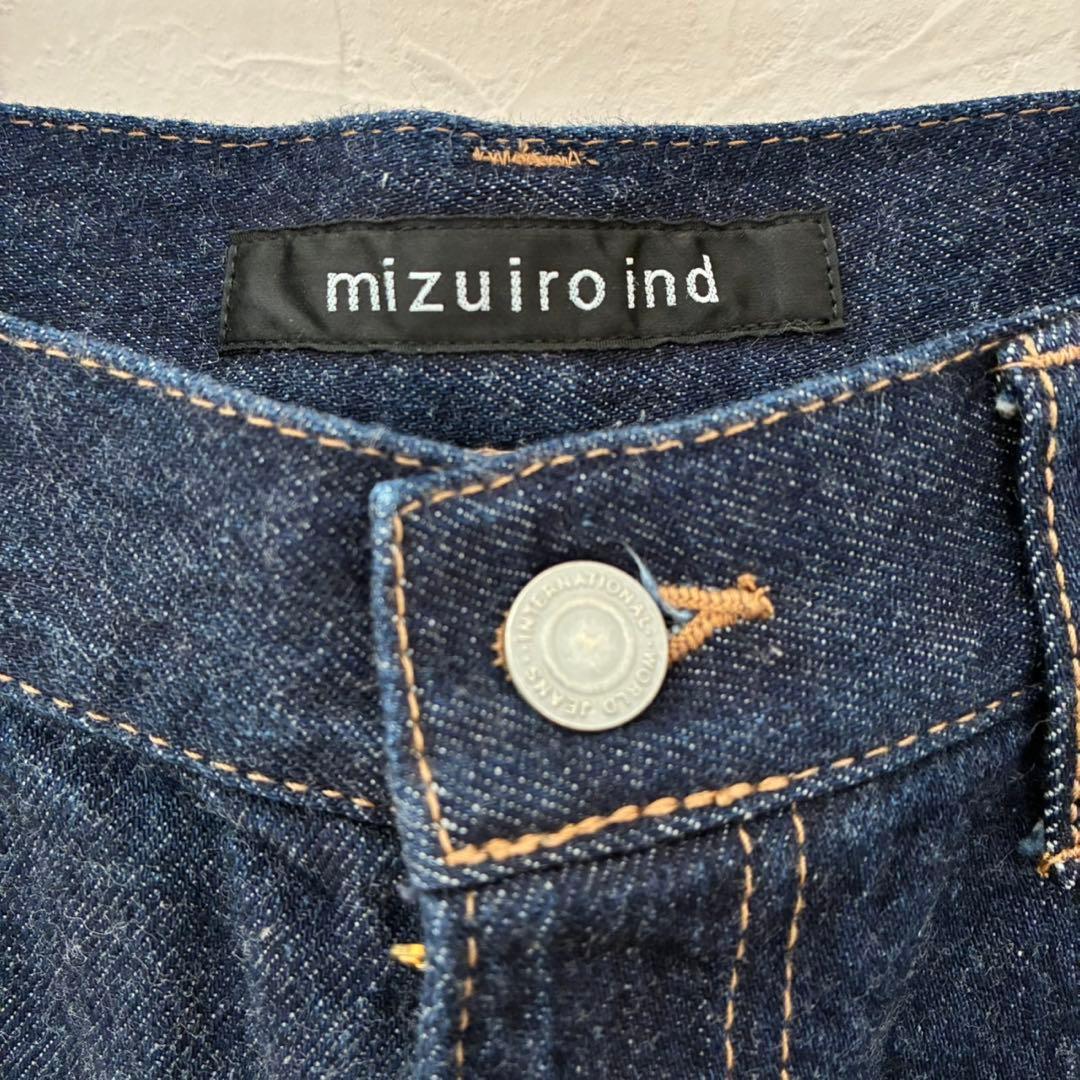 美品mizuiroindインディゴブルーワイドレッグデニムパンツ綿100サイズ1