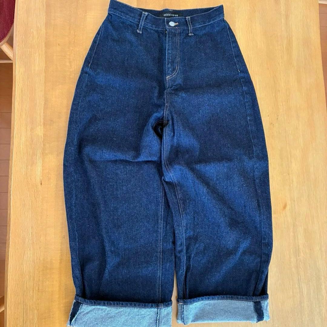 美品mizuiroindインディゴブルーワイドレッグデニムパンツ綿100サイズ1