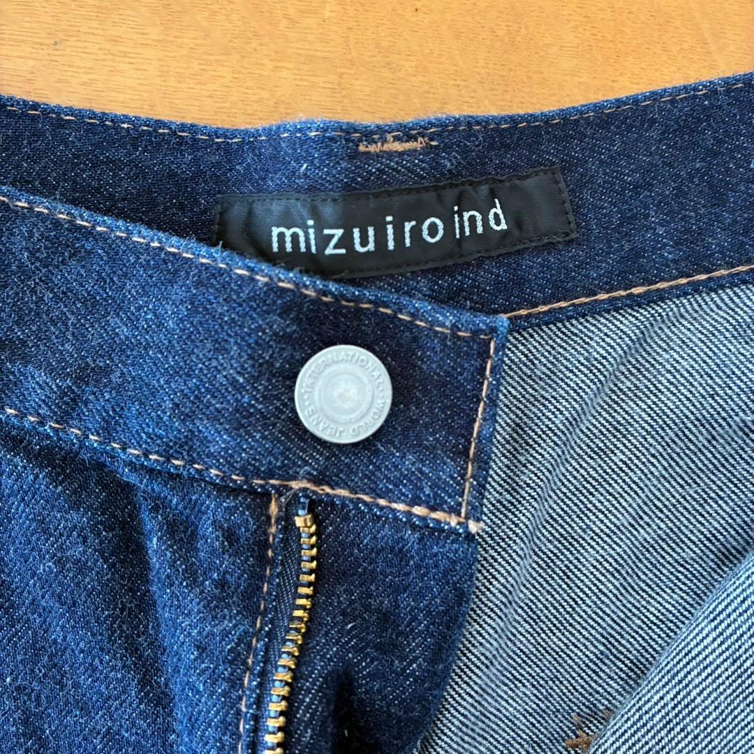美品mizuiroindインディゴブルーワイドレッグデニムパンツ綿100サイズ1