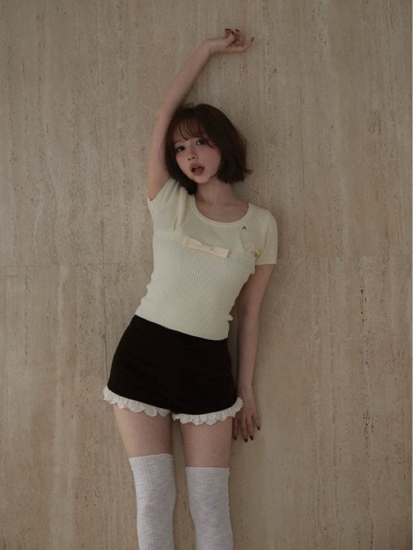 新品タグ付き andmary Waffle ribbon tops ivory