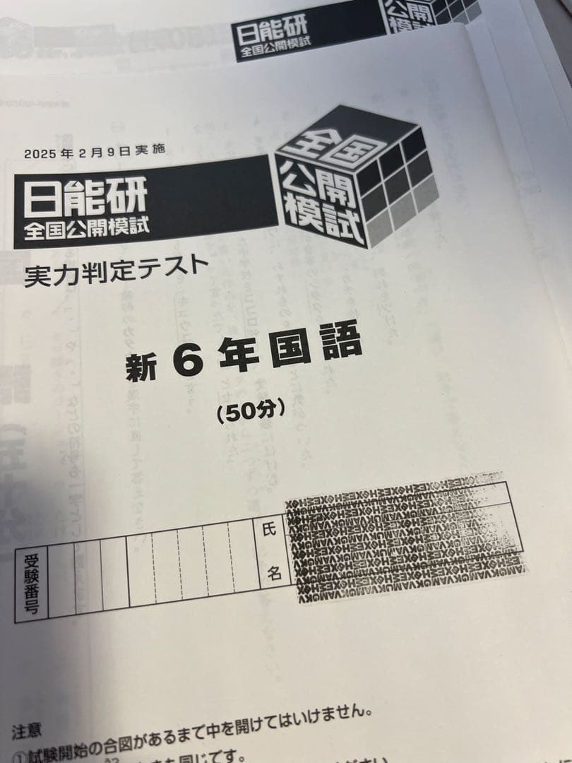 日能研　2025年度6年　全国公開模試　テスト　志望校選定テスト　前期