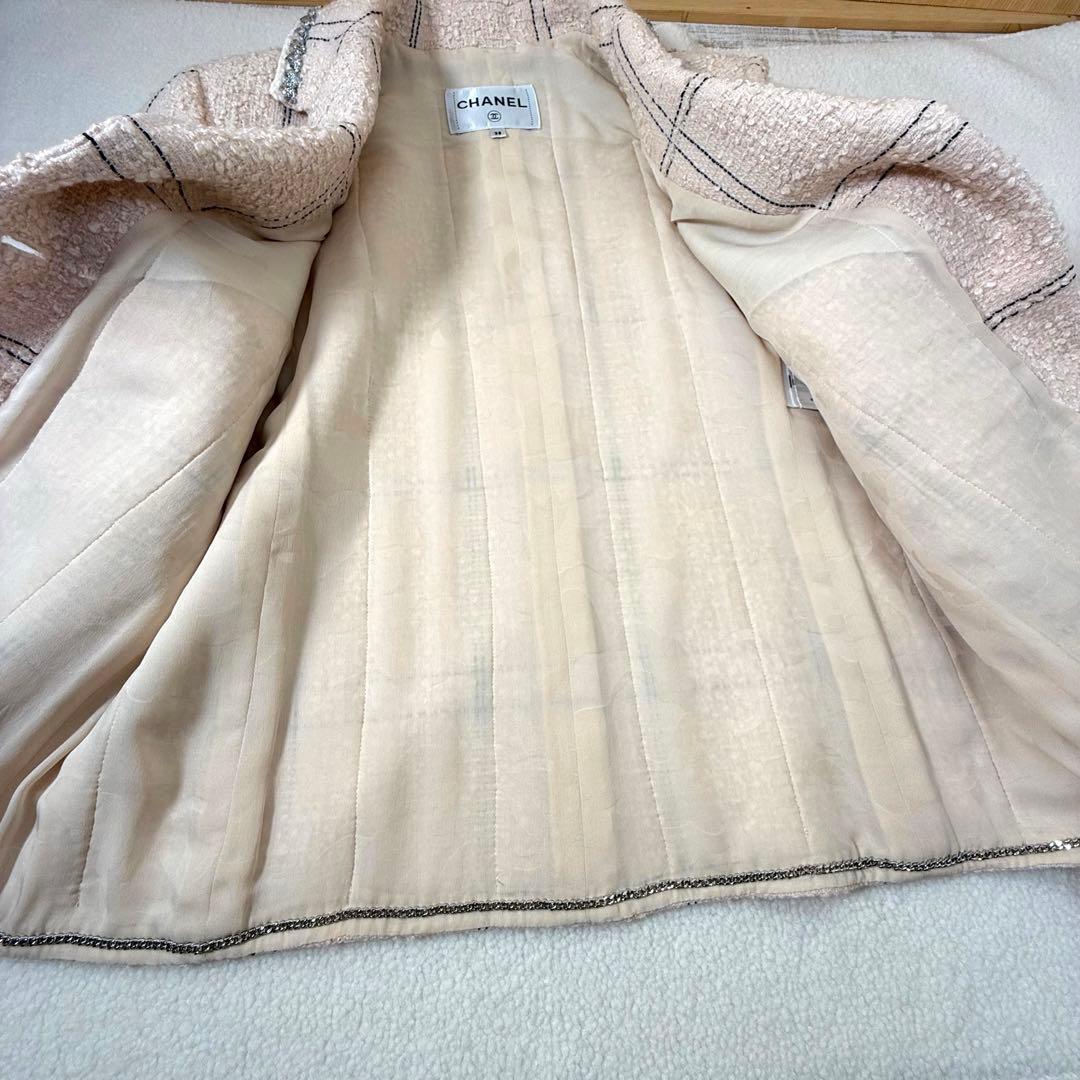 極美品　CHANEL ツイードジャケット　シャネル　38 ピンクベージュ