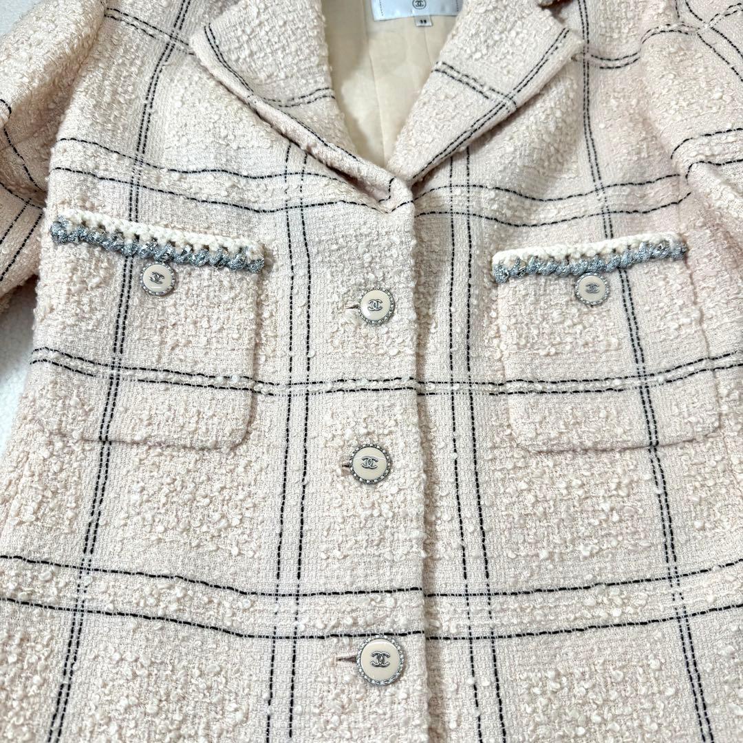 極美品　CHANEL ツイードジャケット　シャネル　38 ピンクベージュ