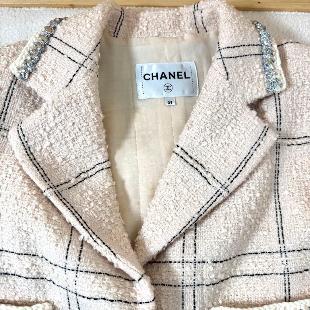 極美品　CHANEL ツイードジャケット　シャネル　38 ピンクベージュ