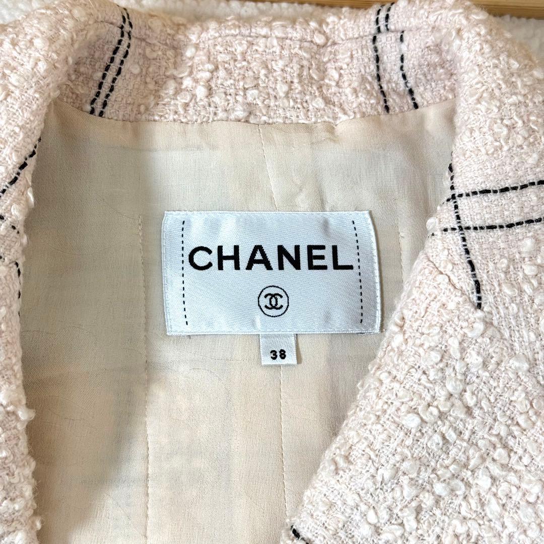 極美品　CHANEL ツイードジャケット　シャネル　38 ピンクベージュ