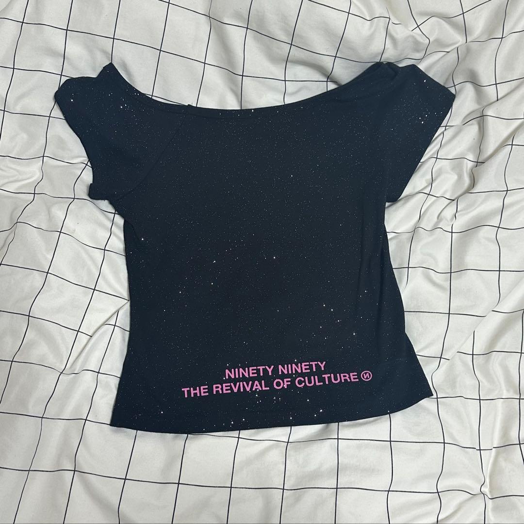 トップス 9090 OG Logo Off Shoulder Glitter Tee M