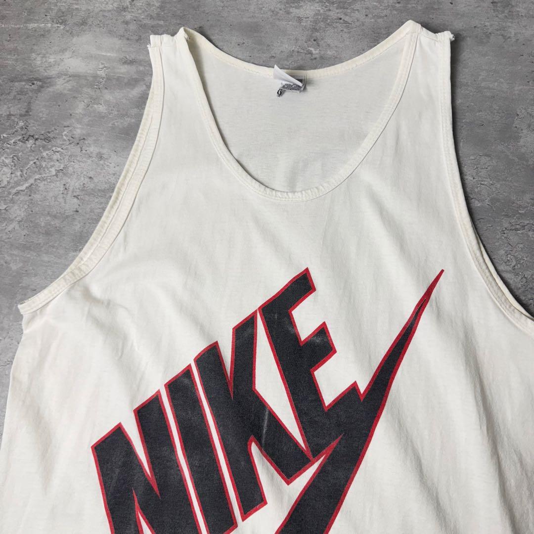 90s USA製 NIKE ナイキ 銀タグ ビッグロゴ タンクトップ XL 白