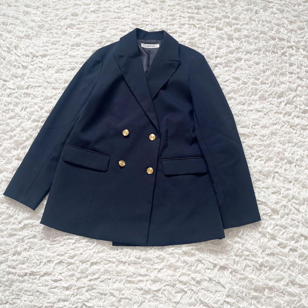 【美品】ナチュラルビューティベーシックダブルブレストボクシージャケットネイビーM