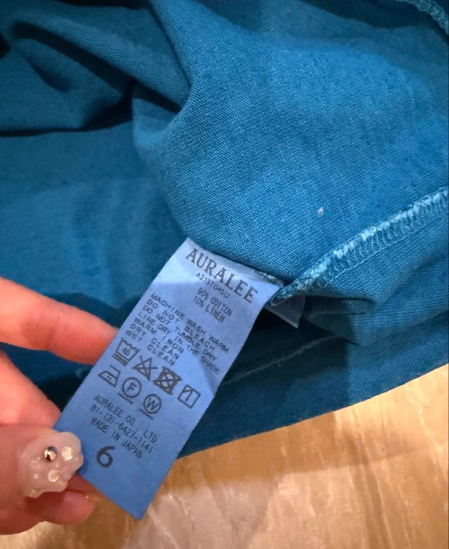オーラリー　メンズTシャツ　ターコイズ　6
