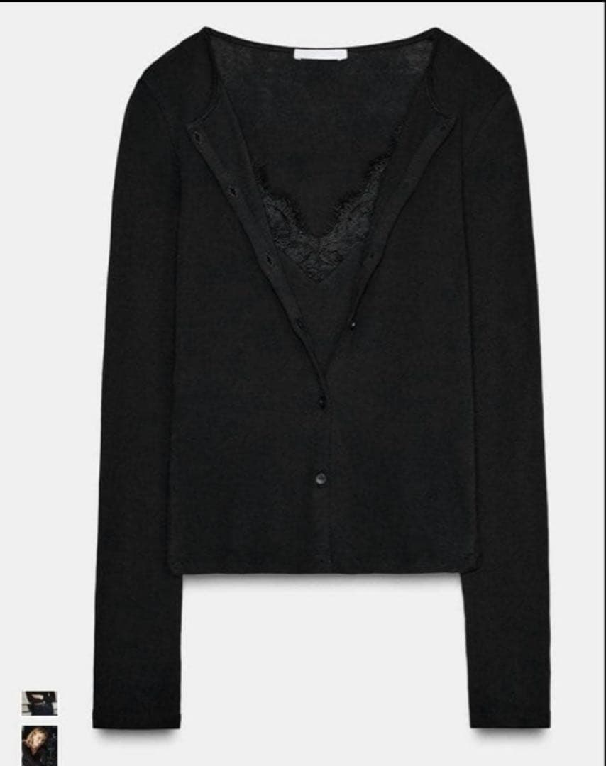 ZARA コンビネーションレーストップジャケット カーディガン ブラック S