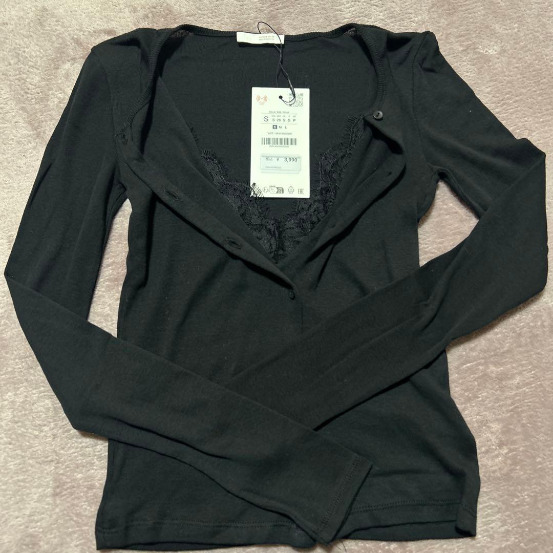 ZARA コンビネーションレーストップジャケット カーディガン ブラック S