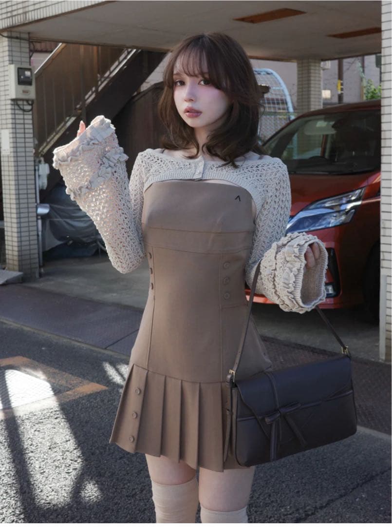 ワンピース Grenda pleats set mini dress brown