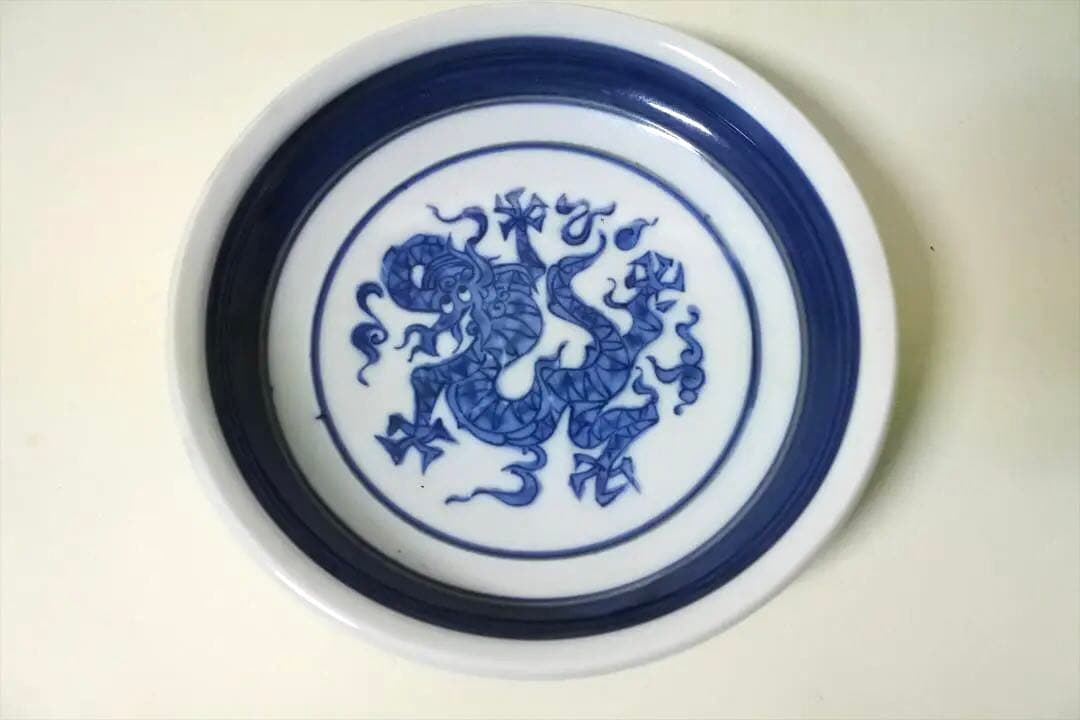 明治時代　瀬戸　染付　竜図　皿　５枚組　骨董品　アンティーク　g