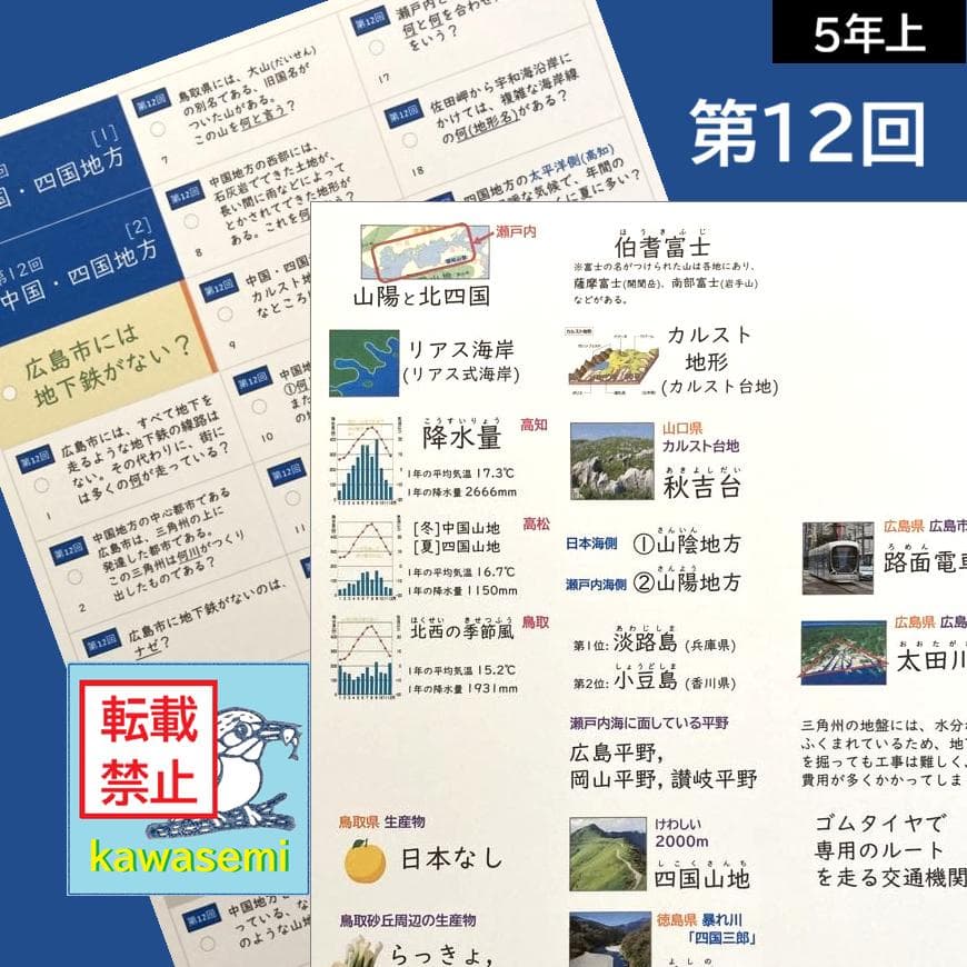 カット済【中学受験】予習シリ 社会 5年上(第11-14回) 地理 暗記カードa