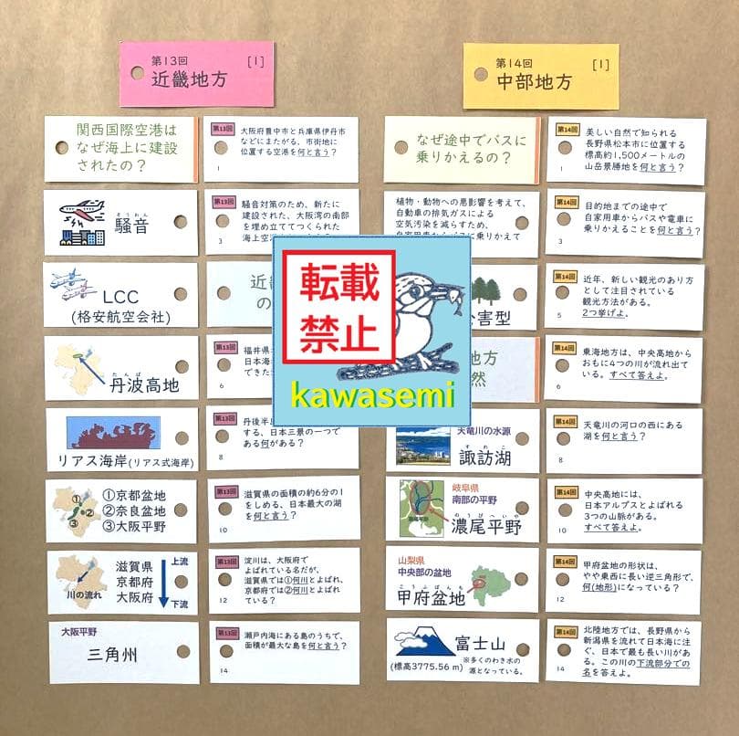 カット済【中学受験】予習シリ 社会 5年上(第11-14回) 地理 暗記カードa
