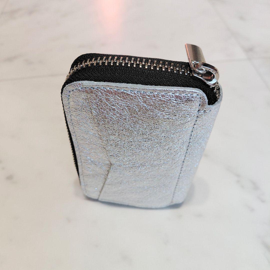 【ナダヤ】muコンパクト財布(三つ折り)シルバー銀箔・Rファスナー