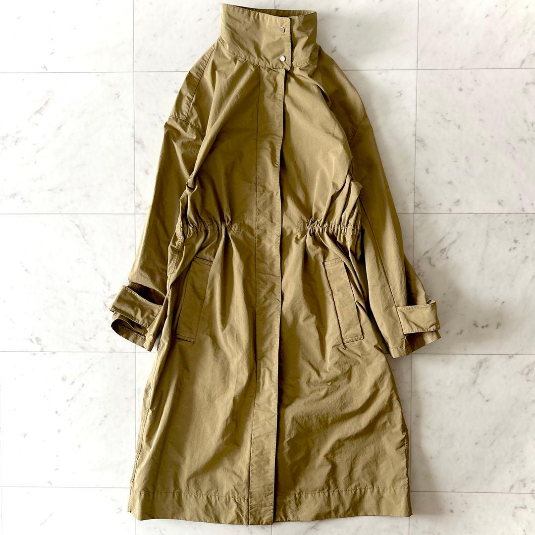 美品 iアイシービー 洗える ロング スプリングコート ベージュ系 ハイネック