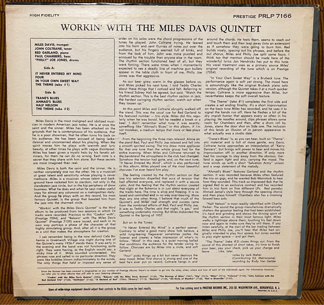 USオリジ MONO Miles Davis Quintet Workin