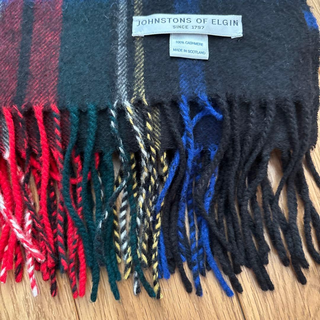 JOHNSTONS OF ELGIN カシミヤ大判ストール　ブラックスチュワート