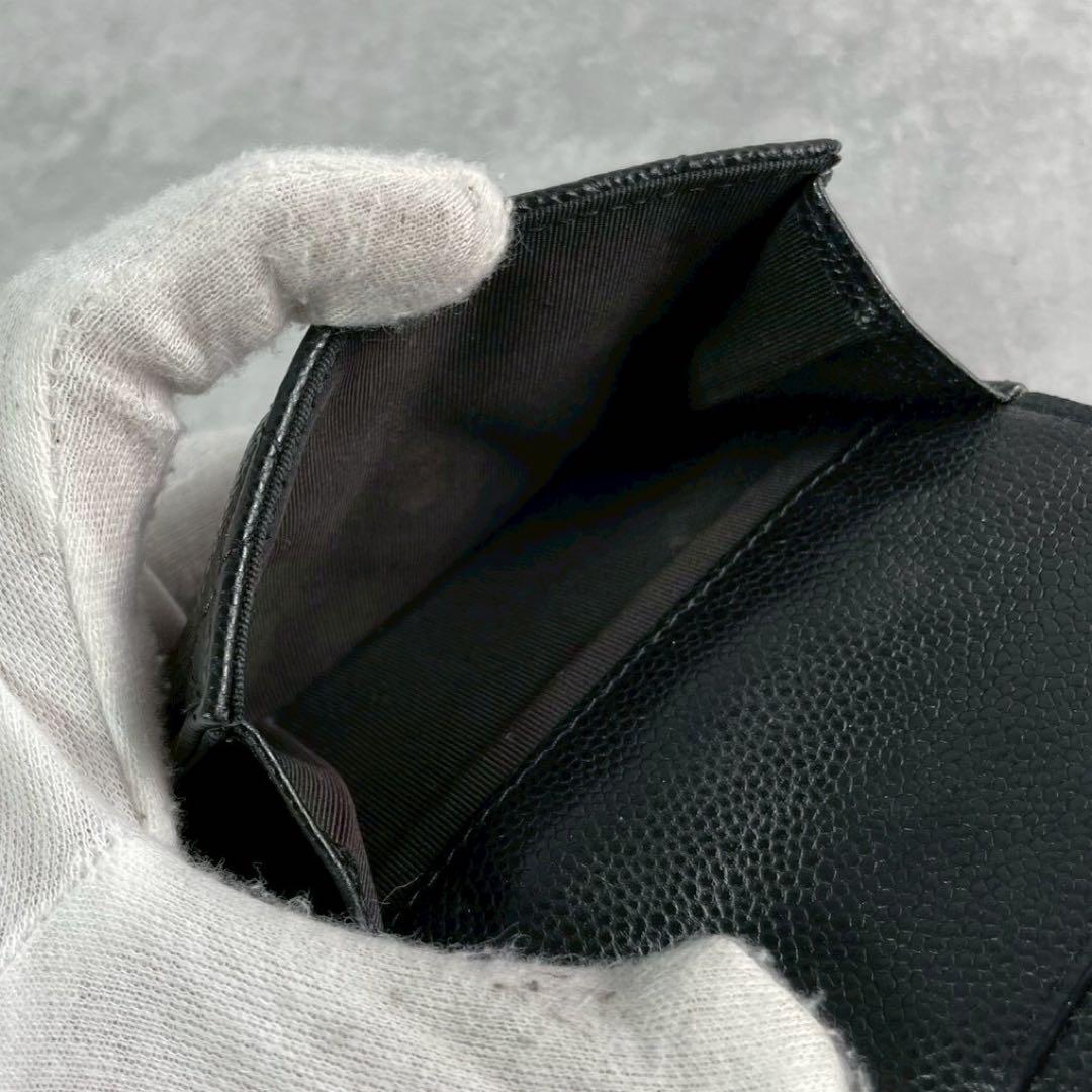 【極美品】CHANEL 三つ折り財布 キャビアスキン マトラッセ ココ ブラック
