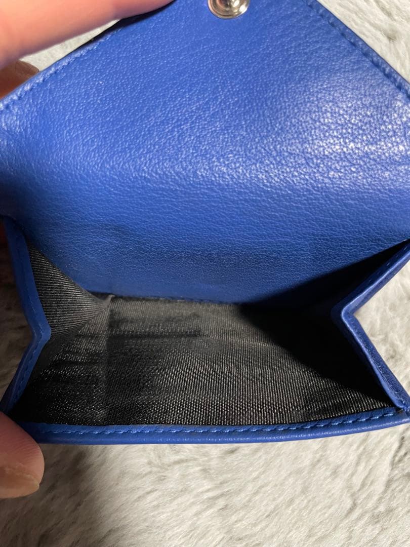 BALENCIAGA 青 レザー 三つ折り財布