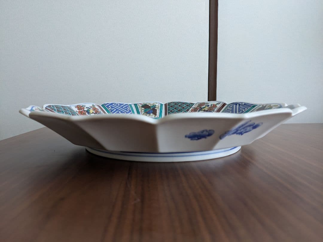 【九谷焼】10号盛皿(32cm) 古九谷 松月　花鳥 美品