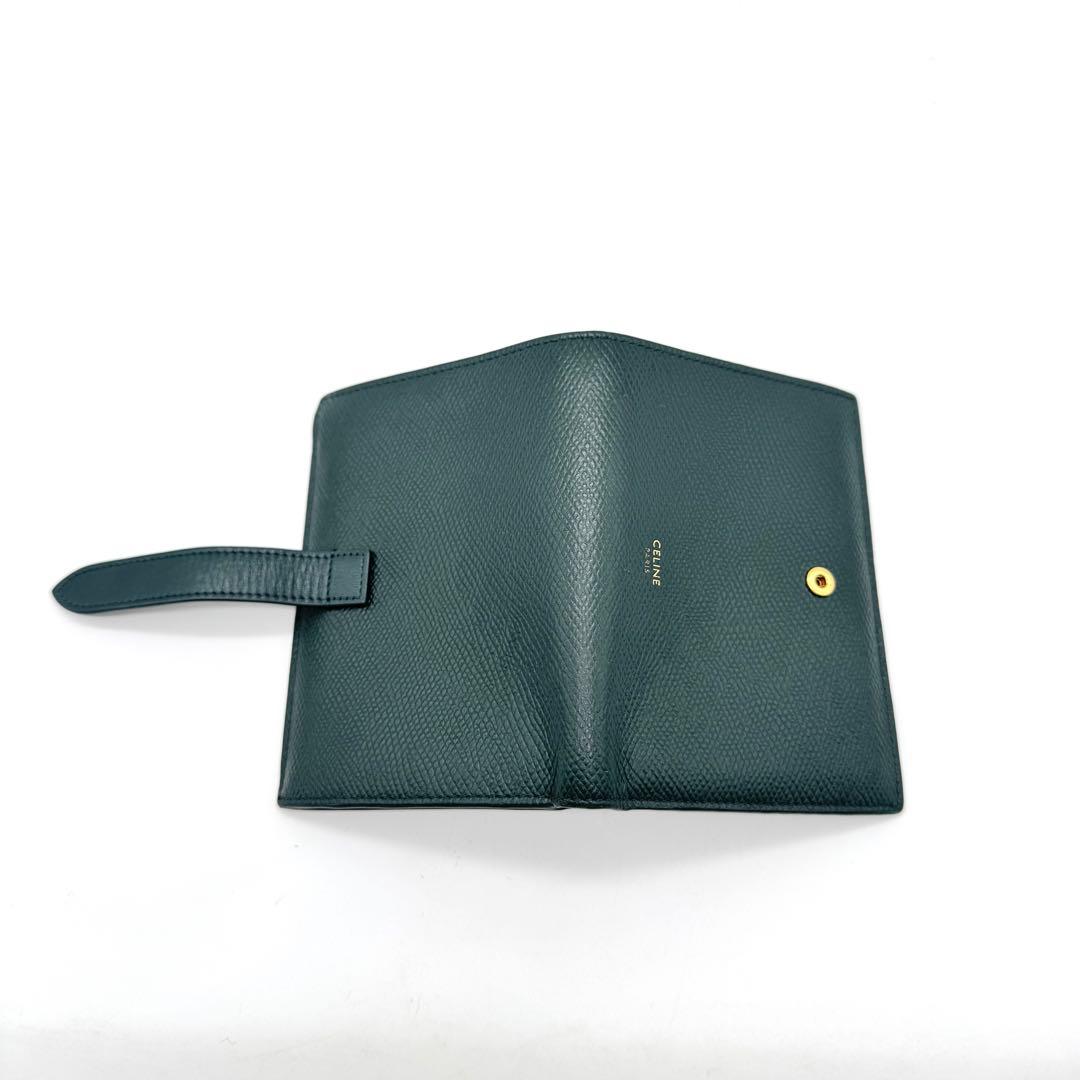 極美品 セリーヌ 現行 ミディアム ストラップ レザーウォレット 二つ折り財布