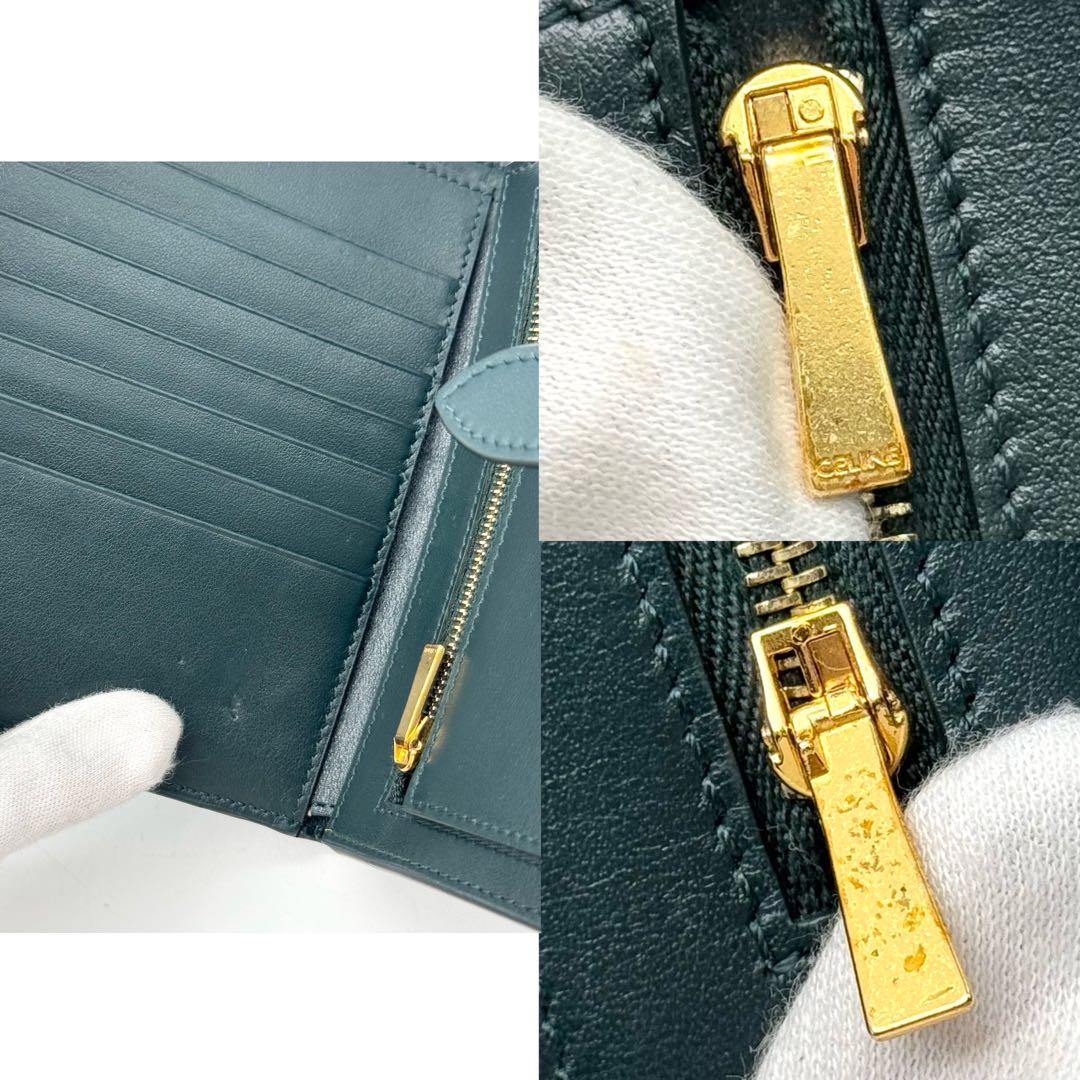 極美品 セリーヌ 現行 ミディアム ストラップ レザーウォレット 二つ折り財布