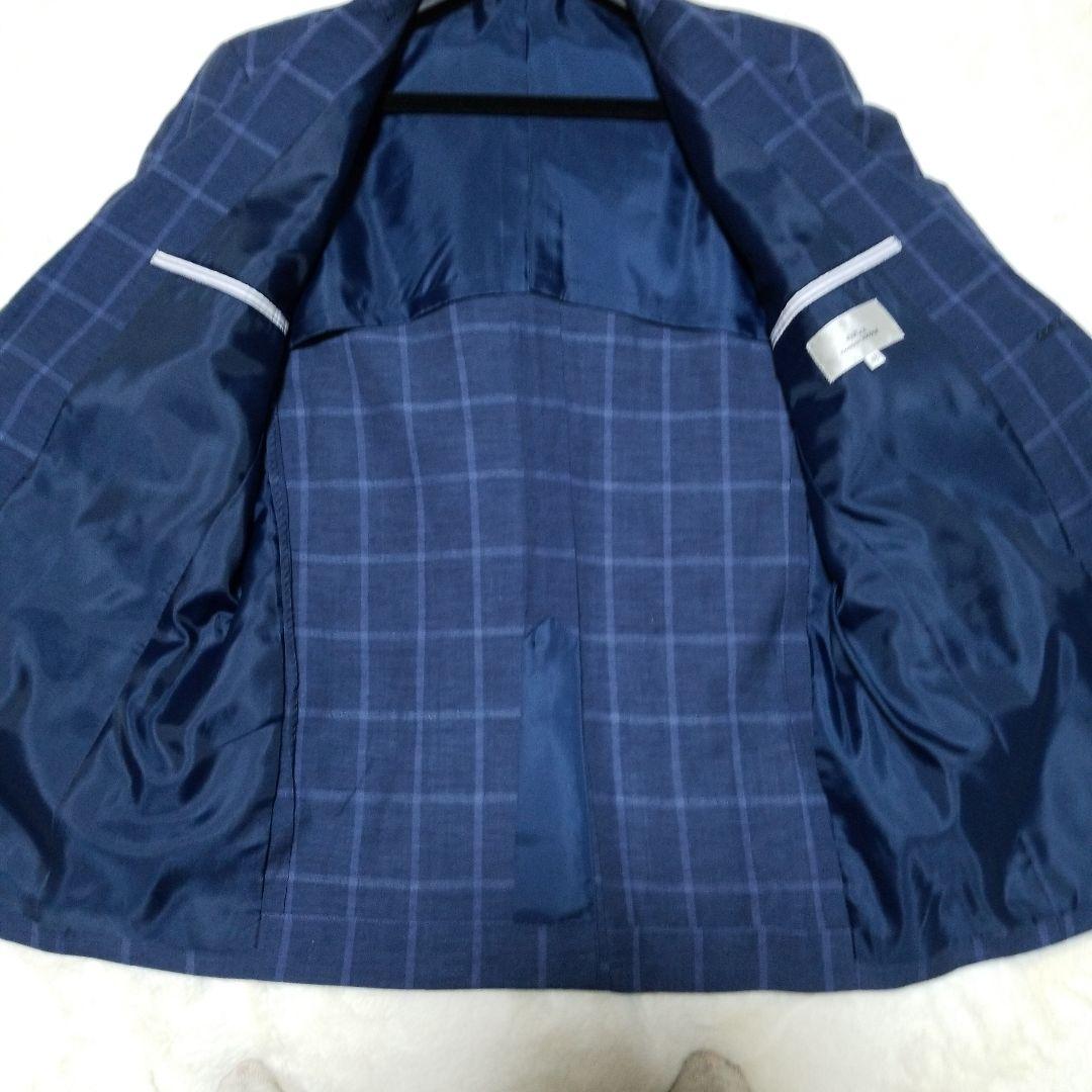【美品】ムッシュニコル　テーラードジャケット　48　毛/麻　ブルー　格子　背抜き