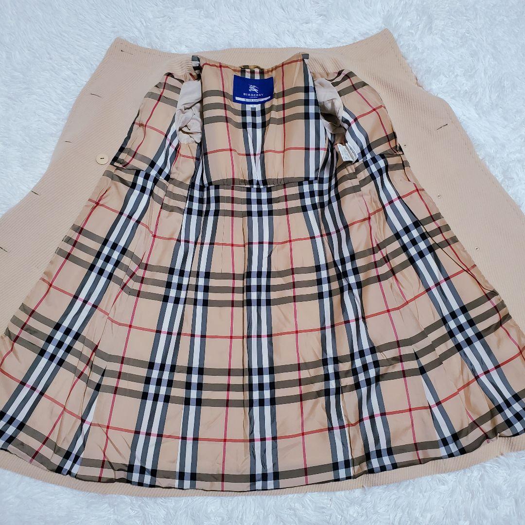 希少✨バーバリーブルーレーベル　アンゴラ混　ノバチェック　ダブル　ロングコートM