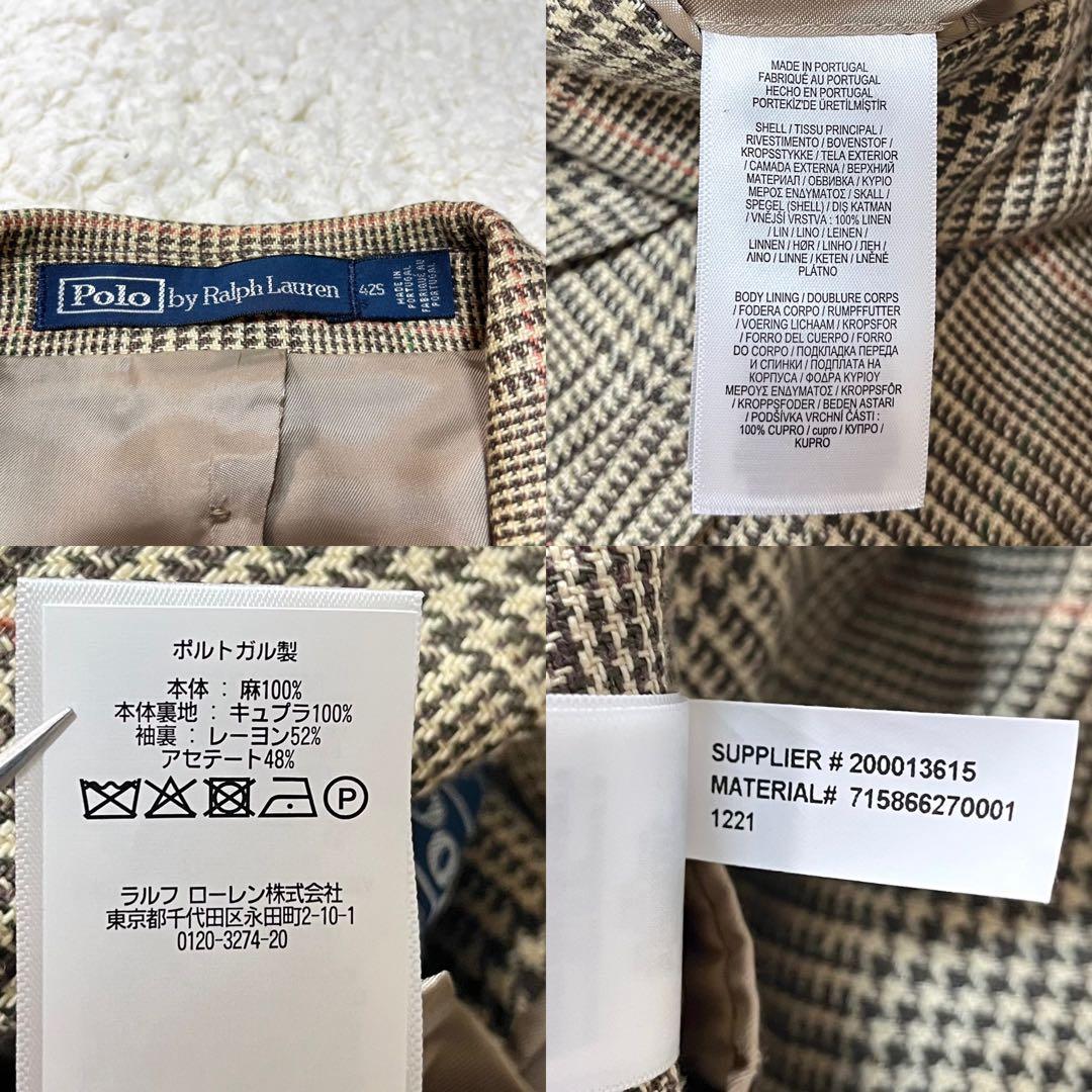 RALPH LAUREN 麻100% ガンクラブチェック テーラードジャケット