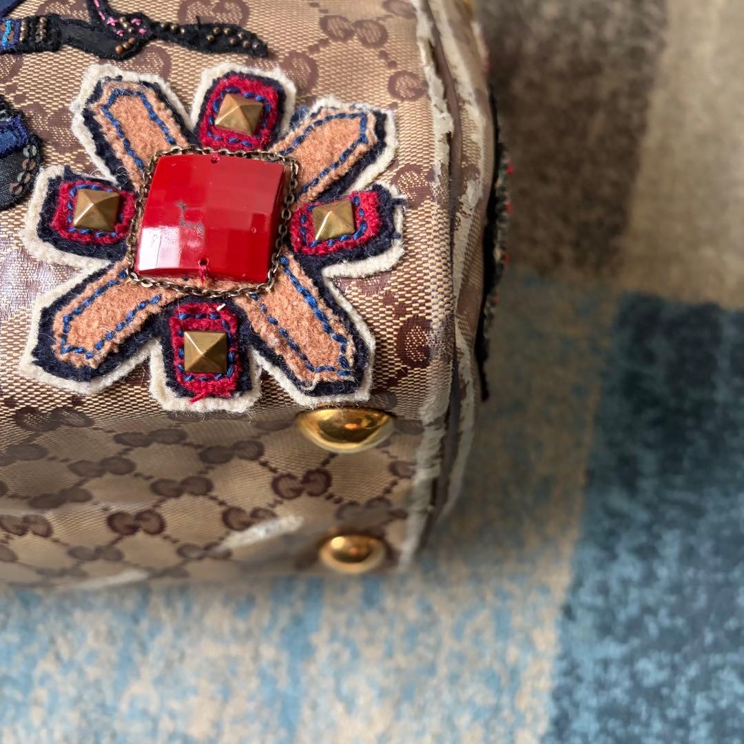 GUCCI GGクリスタル ミニボストン ハンドバッグ バブーシュカ 刺繍 兎