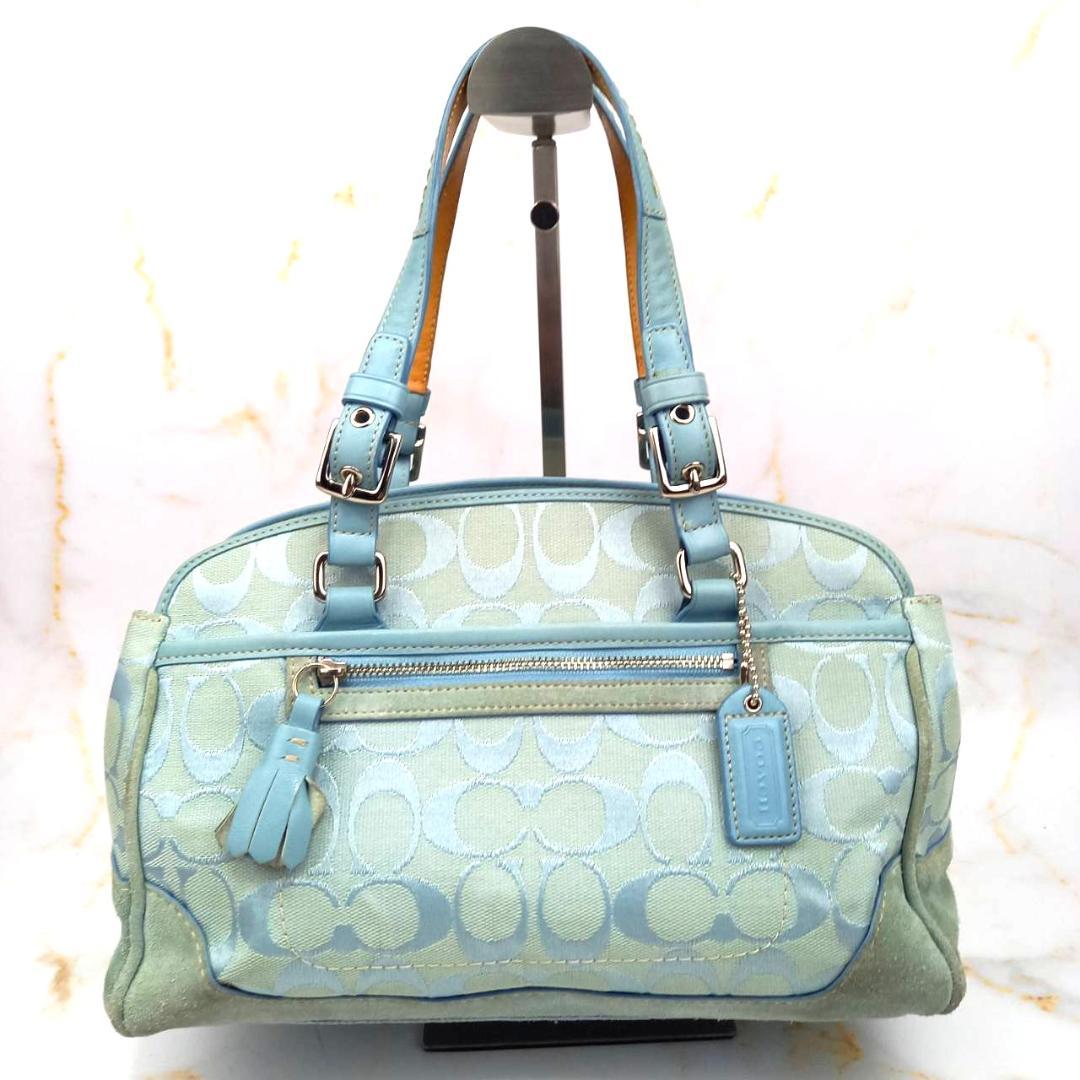 COACH コーチ ボストンバッグ トートバッグ スエード シグネチャー ブルー