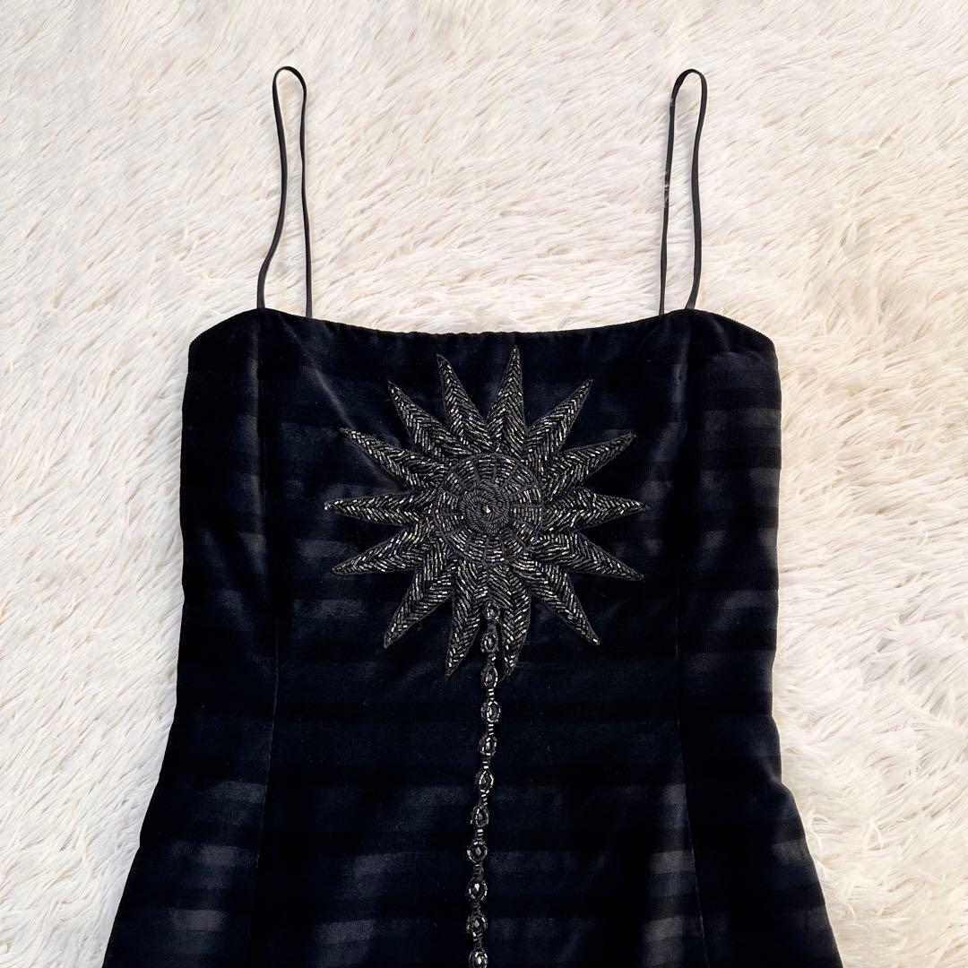 アルマーニ ベロアドレス キャミワンピース フレア ビーズ刺繍 黒 しっかり生地