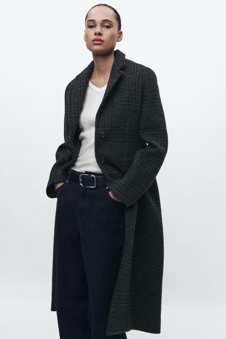 新品タグ付き ZARA ウールブレンドチェックコート イタリア マンテコ社