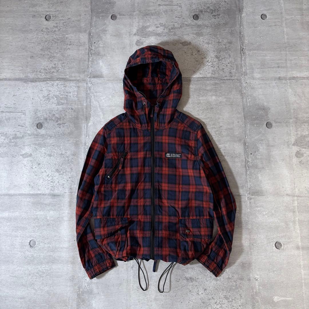 check cotton jacket y2k 短丈 ドローコード ダブルジップ