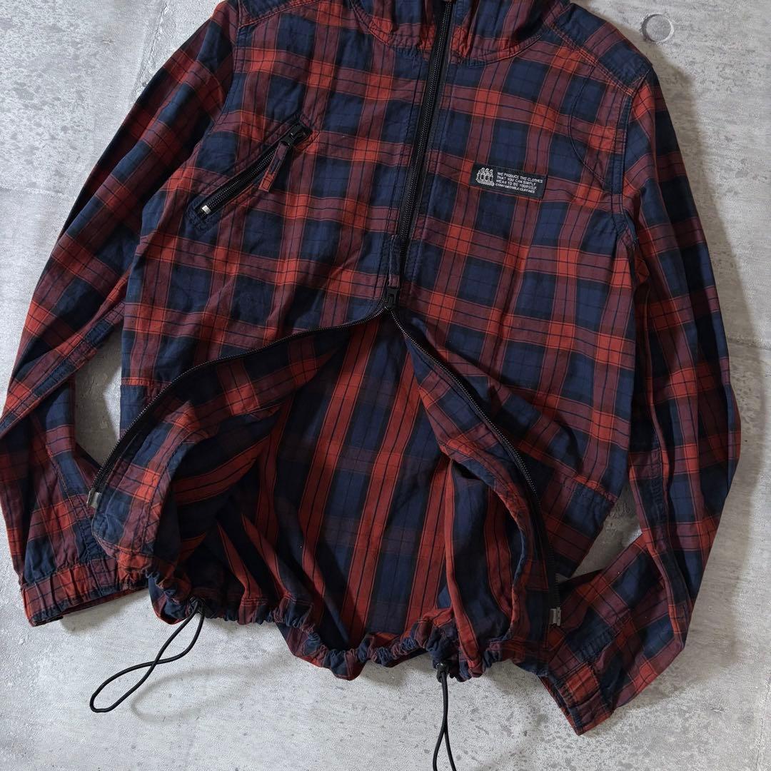 check cotton jacket y2k 短丈 ドローコード ダブルジップ