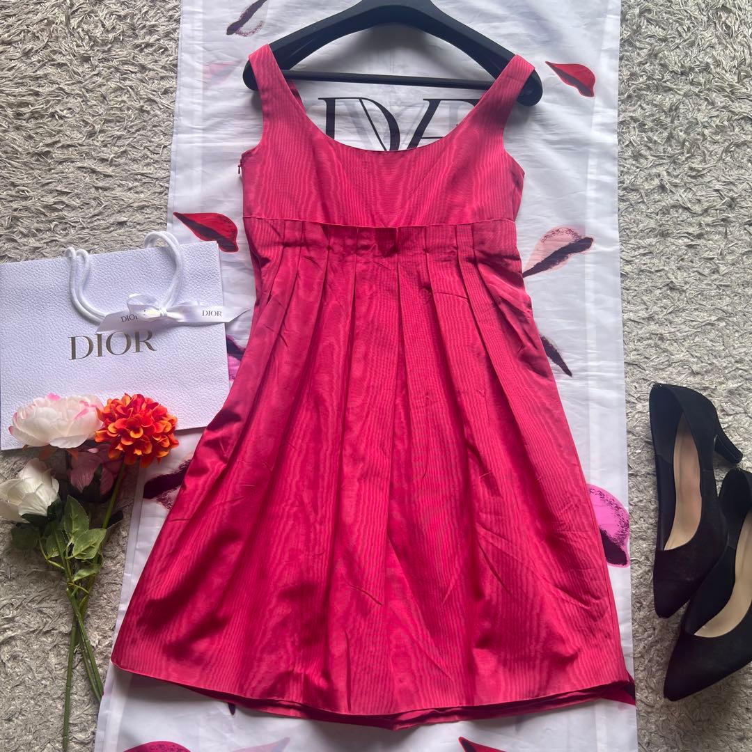 【美品】Christian Dior プリーツワンピース ピンク ノースリーブ