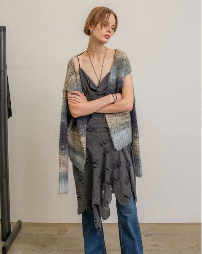 専用、Gradient Stripe Wide Cardigan / Gray