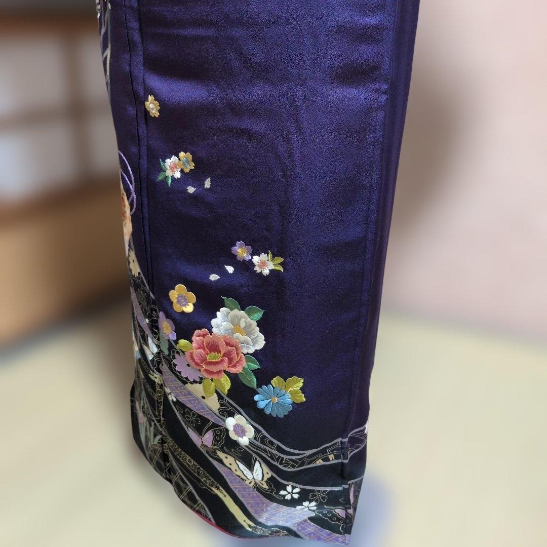 紫 花柄刺繍 振袖