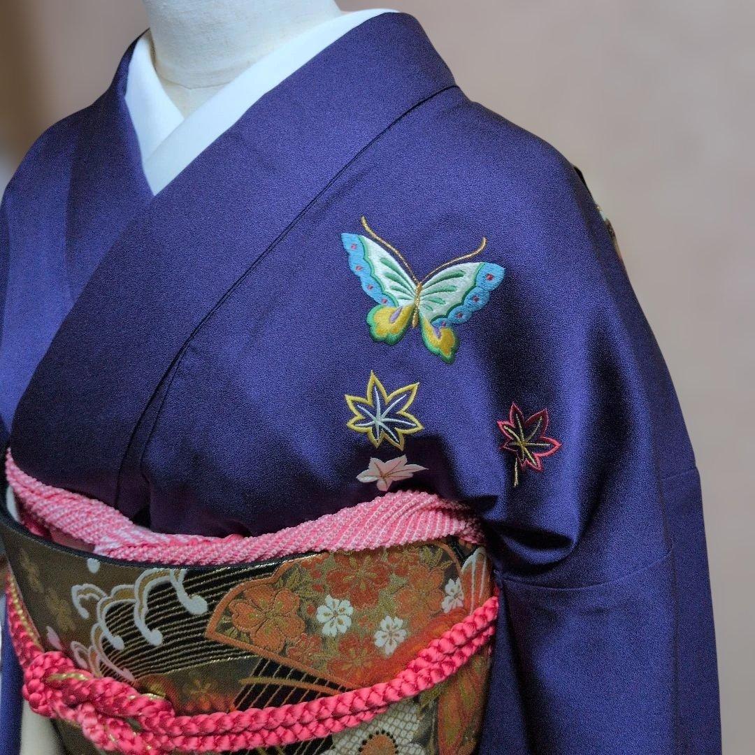 紫 花柄刺繍 振袖