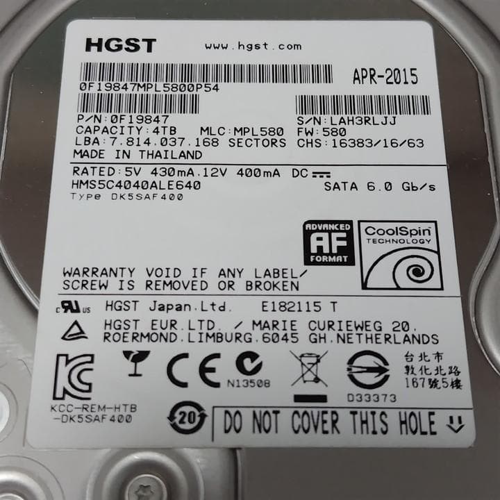 HGST 3.5インチ HDD 4TB