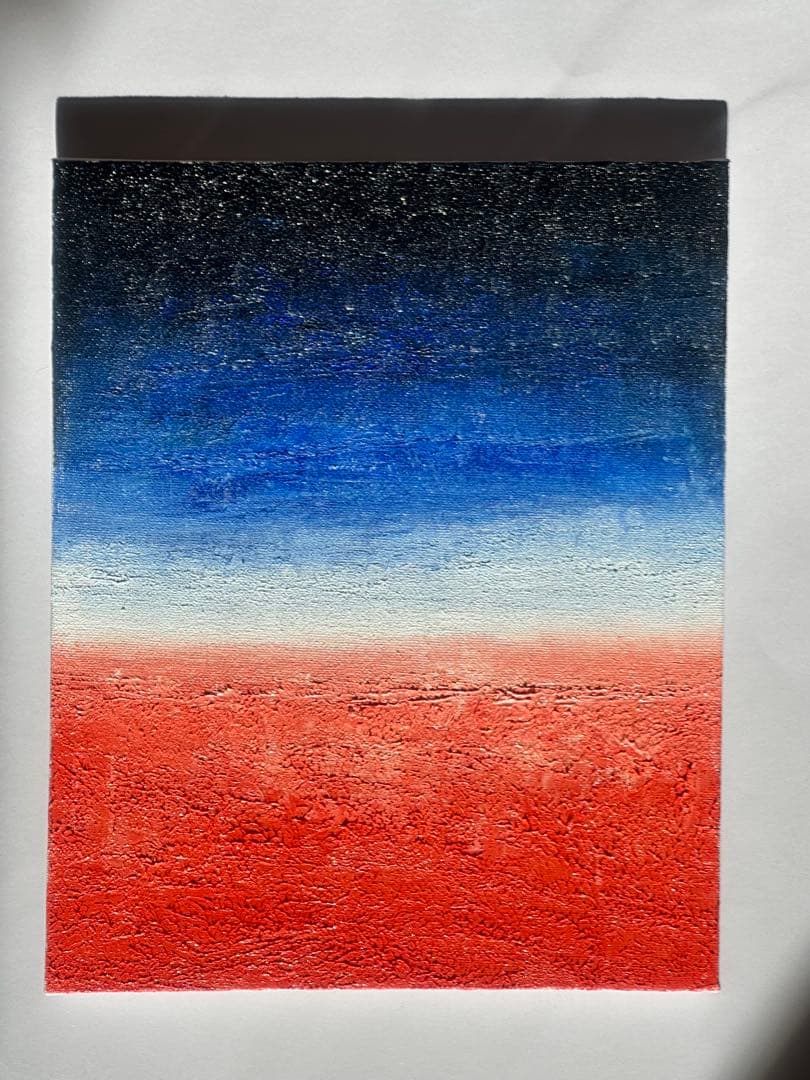 抽象画 飛行機から見える夕焼けの油絵